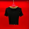 Women's Jackets Summer Black Pullover Knitwear Beaded Square Diamond Ice Silk Thin Elastic High Grade Slim Fit Top For Women