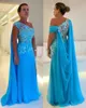 New Elegant Blue Mother of the Bride Dress One Shoulder Lace Appliques Top Sexy Chiffon A-line Wedding Party Gowns Plus Size Robe De Soriee