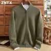 Мужские свитера ZNTX Кардиган из чистого кашемира мужской толстый свитер свободный полуводолазка на молнии костюм для папы среднего возраста сплошной цвет теплое вязаное пальто 231127