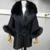 Женское полушерстяное пальто CXFS 2023, осень-зима, теплый меховой воротник с большим отложным воротником, женское свободное пальто 100, роскошное шерстяное пальто 231124