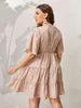 Plus storlek klänningar storlek rosa midi dres blommor tryck ruffles ärm sommaren hösten casual överdimensionerad 4xl elegant lös 230426