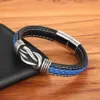 Chain Tyo Geometric Stainless Steel Mens Leather Armband Handwoven Magnetic Clasp Black Blue Bangle Christmas Jewelry Gift 231124