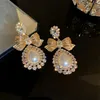 Stud FYUAN Vintage Gold Color Bowknot Crystal Earrings for Women Oversize Water Drop Pearl Dangle Statement Jewelry 231127