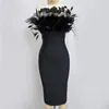 Casual Dresses Foreign Trade Women's Fashion Elegant Black Feather Bra Dress Tight Elastic Bandage Birthday Party Clothing Summer Est Wear