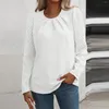 Koszule damskiej bluzki dla kobiet jesień 2023 Długie rękaw okrągły bluzka bluzka Soild Casual Style Tops Plisted Ladies Pullover