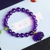 Strand Wholesale Purple Natural Crystal Bracelets Beads With Peony Flower PiXiu Pendant Hand String Beauty For Women Jewelry