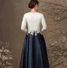 2024 أم جديدة لثوب العروس A-line v-neck Satin Three Quarter Sleeve Lace Lace Severiques Tea-Lengut