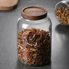 Storage Bottles 1Pcs 2023Glass Sealed Jar With Wooden Cover Large Tea Pot Garden Air Tank Round Kitchen Supplies Box