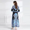 Vintage Paisley Floral White Maxi Dress Robe Woman Designer Stand Collar Slim Elegant Vacation Shirt Dresses 2023 Spring Fall Long Sleeve Black Party Runway Frocks