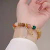Charmarmband Enkla för Girl Agate Bead Peanut Pendant Kvinnlig handkedja Retro Justerbar smaragd Bangles Personlighet smycken gåva