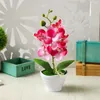 Fiori decorativi 5 teste Farfalla artificiale Orchidea Fiore Bonsai in vaso per la decorazione del giardino di casa Ornamento per la camera da letto dell'ufficio Piante finte