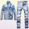 Herbst Winter Tracksuits Light Be Herren -Sets Ripped Loch Jacke und Jeans Einfache losen Denim -Mantel -Matching Hosen Männlich täglich Casual Jeans opt9017962