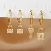 Hoop Earrings Luxury Zircon Key Lock Asymmetric For Women Men Gold Plated Stainless Steel Couple Wedding Jewerly Aretes