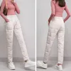 Women's Pants s Warm Down Cotton Quilted Straight Winter Women Fluffy Pantalones Elastic High Waist Baggy Anklelength Thick Trousers 231127