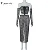 Work Dresses Tawnie Sexy See Through Lace Dress 2 Piece Set Women 2023 Summer Tank Top With Sleeve Maxi Skirt Co-Ord Sets Casual Streetwear