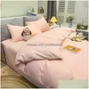 Bedding Sets Nordic Style Simple Solid Color 4Piece Soft Washed Cotton Bed Linen Quilt Er Pillowcase Double 3Piece 230213 Drop Deliv Dhnxs