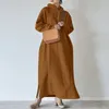 Pulls pour femmes automne/hiver peluche à capuche bas pull de grande taille poche droite robe longue ample