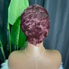 Malaysisk brasiliansk peruansk indisk 100% Vrigin Raw Remy Human Hair Wine Red Pixie Curly Short No Lace Wig