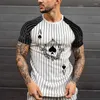 Homens camisetas Verão Spade Poker Stripe T-shirt Casual 3D-Print Oversized Sólido Simples 2023 Confortável e Respirável