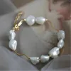 Boucles d'oreilles pendantes d'eau douce, Bracelet de perles blanches baroques, chaîne en or 18 carats, accessoires de luxe véritable, cadeau à la mode pour femmes, classique léger