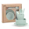 Plates 6 Tableware Set Wheat Straw Cutlery Dinnerware Eco Friendly Unbreakable Dishes Camping Of