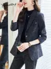 Женские брюки из двух частей Yitimuceng Комплекты из двух частей для женщин Офисная одежда 2023 Корейская мода Шикарные однобортные пиджаки Костюмы-карандаш с высокой талией 231127