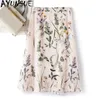 Skirts 95 Mulberry Real Silk Women's High Waist Wrap Hip Vintage Ink Printed Midlong Clothing Summer Clothes 230426