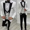 White Blazer Wedding Tuxedo For Men One Button Double Breasted Vest Slim Fit Wedding Suit Prom Dinner Bespoke 3 Pieces Male Bussiness Outfit Set Suit Groom Party Wear