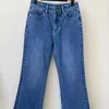 Damen-Jeans, Logo-Stickerei, Damen, lässig, hohe Taille, blauer Reißverschluss, modische Schlaghose, Damen, Baumwolle, abgeschnitten, 2023