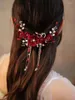 Klipsy do włosów w stylu Chińczyka panna młoda druhna ślub czerwony elegancki atmosferyczny akcesoria obręczy