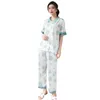 Kadın pijama mevsimi ipek pijamalar kadınlar kısa kollu pantolon bebek yaka buz ve kar hırkalı Kore tarzı ev kıyafetleri kadın