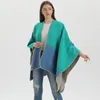 Шарфы 2023, модные четырехцветные градиентные шаль с горизонтальным разрезом, кашемировый шарф, повседневные стили, накидки, пончо, зимнее пончо в стиле