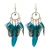 Kolczyki Dangle S2569 Bohemian Fashion Biżuteria Damskie Pióro Pióra Tassels Retro Kobiece Ozdoby Kolorowe