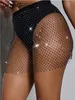 Jurken Sexy Fishnet Rhinestone Mini Rok Women Summer Beach Festival Kleding Zie door Mesh Skirts Dames 2022 Club Praty Hot Rok