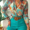 Large Women's 2023 New Product Light Mature Digital Printing Standing Collar Long Sleeve Shirt Top1bba