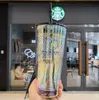 Canecas Starbucks criativas (bebidas) de alta qualidade rosa flor de cerejeira urso Mason vidro duplo de grande capacidade com copo com canudinho caneca de café presente