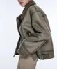 Skóra damska 2023 Faux Jacket Shearling Fleece podszewka owczarek płaszcza z podwójnym zimą ciepłe kurtki
