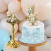 Inne imprezy imprezowe zapasy baby shower ciasto topper boy bohater ciasto toppers mini niedźwiedź dekoracje ciasta złotą białą perłową piłkę dla chłopca baby shower urodzin 231127