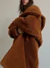 Kvinnors ullblandningar nallebjörnsrock vinterkläder för kvinnor plus sammet faux pälsull rock huva långa parkor kvinnlig varm överdimensionerad jacka päls 231127