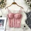 Women's Tanks Sexy Tank Top Women Built In Bra Lace Patchwork Fishbone Corset Female Spaghetti Strap Sleeveless Camisole Fashion Drop