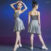 Stage Wear 2023 Leopard Print Latin Performance Summer Children's Girls Practice Training Dress Uniformi di abbigliamento da ballo