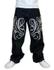 Pantalones vaqueros para hombre Harajuku Street Big Print Hip Hop pantalones de pierna recta negro estilo gótico informal suelto fregado ancho para hombre 230426