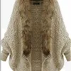Cardigan tricoté en fourrure pour femme, Cape chauve-souris, col châle, Faux manteaux, pardessus, vêtements d'extérieur, mode hiver