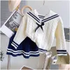 Set di abbigliamento Set di abbigliamento Autunno Ragazze Principessa Set di vestiti preppy Baby Bambini Bambini Maglione a maniche lunghe Top Maglieria Gonna a pieghe Dha2M