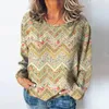 Dames T-shirts VintageWomen'sLongSleeve Streeppatroon Katoenen T-shirt Herfst O-hals Casual Loose Fit Plus Size Kleding