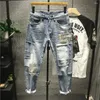 Jeans pour hommes harajuku vintage mode luxe de luxe coréen décontracté slim slim fit denim patchwork hip-hop pour hommes déchirés