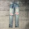 Designer för män kvinnor byxor lila märke jeans sommarhål 2023 ny stil broderi själv 937 917