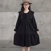 Vestidos para niñas, niñas, Otoño Invierno, color café liso, vestido de poliéster con capas negras, de 6 a 16 años, moda para niños, informal con volantes