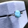 Cluster Rings Natural Blue Larimar Ring Jewelry For Woman Man Silver 7x5mm Beads Dominica Water Pattern Gemstone Adjustable