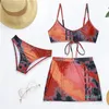 Kobiety stroje kąpielowe retro bikini bikini seksowny strój kąpielowy z spódnicami 3 sztuki